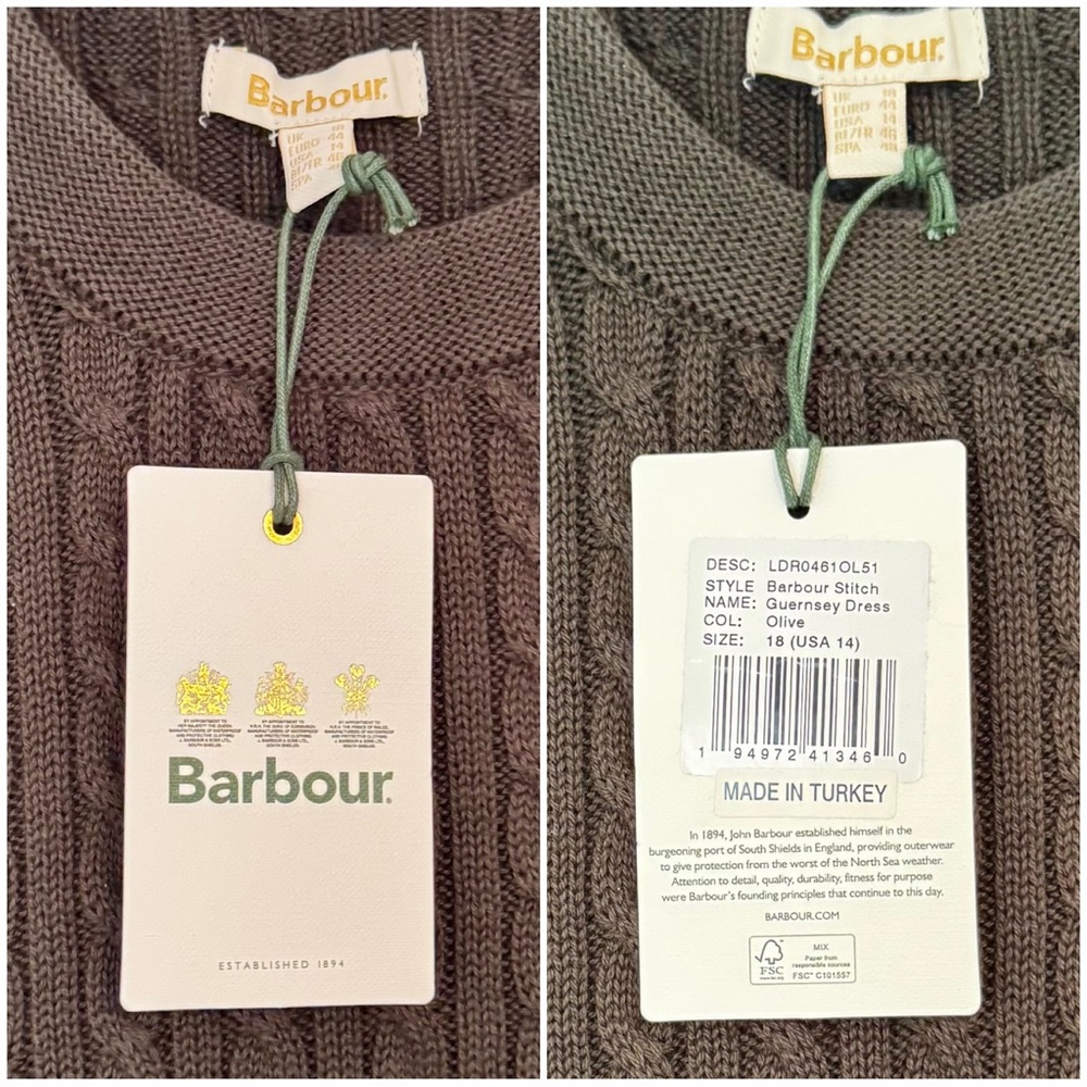 NWT Barbour Stitch Guernsey Dress Olive 14 - Picture 16 of 16